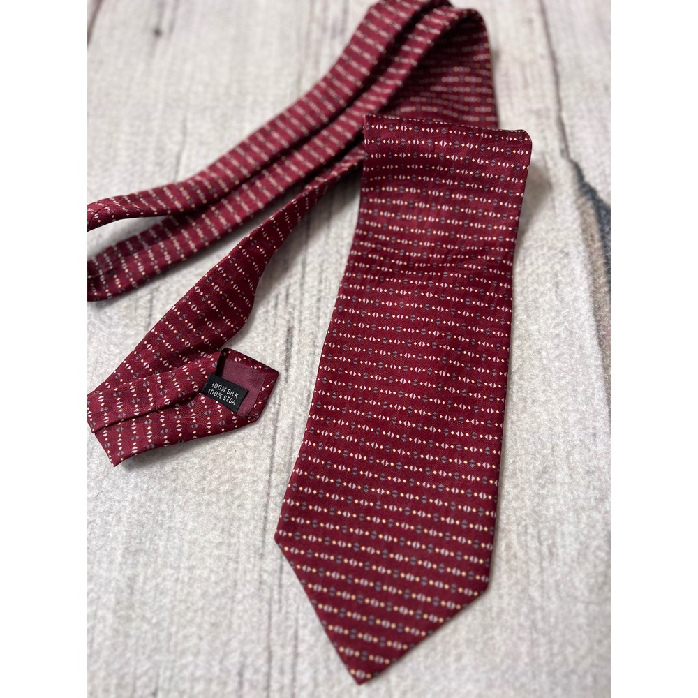 Stafford Burgundy Silk Geometric Pattern‎ Mens Neck Tie Made in Italy